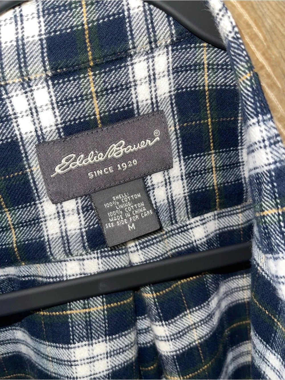 Eddie Bauer Olive Brown Corduroy Shirt Jacket with Plaid Lining